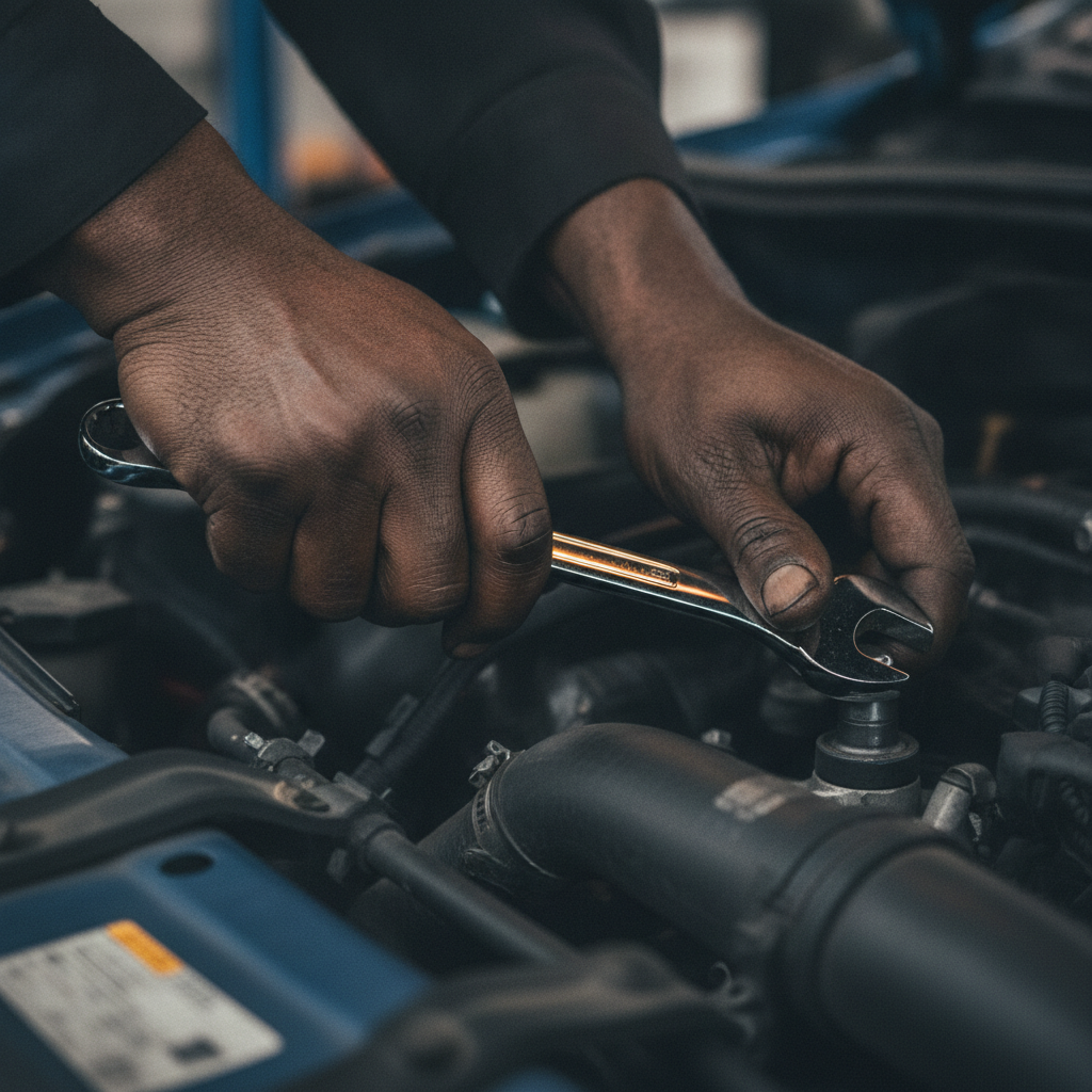Skilled hands at work on an engine — honest, careful repair